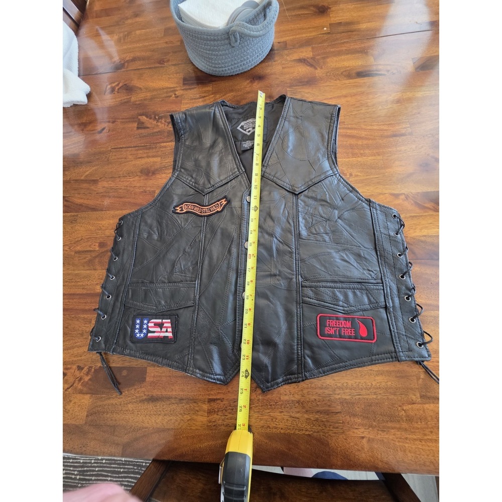 Diamond Plate Buffalo Leather Biker Motorcycle Vest Large  Patches.        Sku 3 - Picture 14 of 14